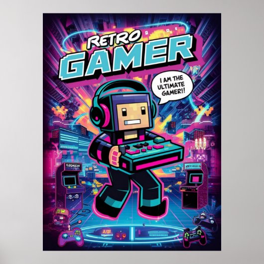Retro Gamer Robot Poster (Voorkant)