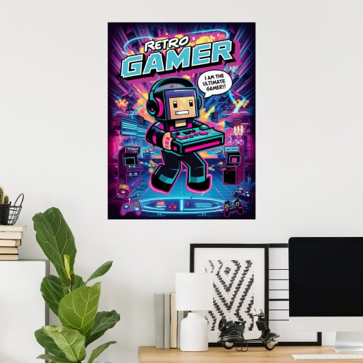 Retro Gamer Robot Poster (Thuiskantoor)