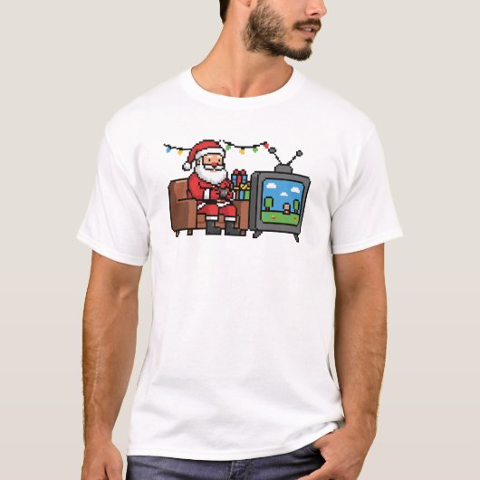 Retro Gamer Santa Pixel Christmas T-shirt (Voorkant)