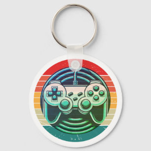 Retro Gamer Silhouet Arcade Stijl Sleutelhanger