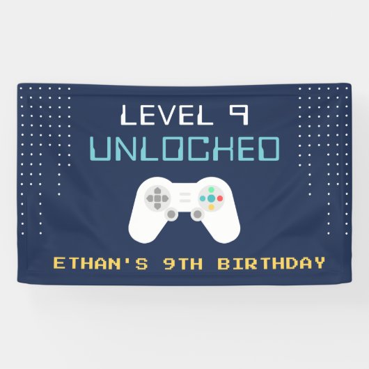 Retro Gamer Thema Kids Verjaardagsfeest Spandoek (Horizontaal)