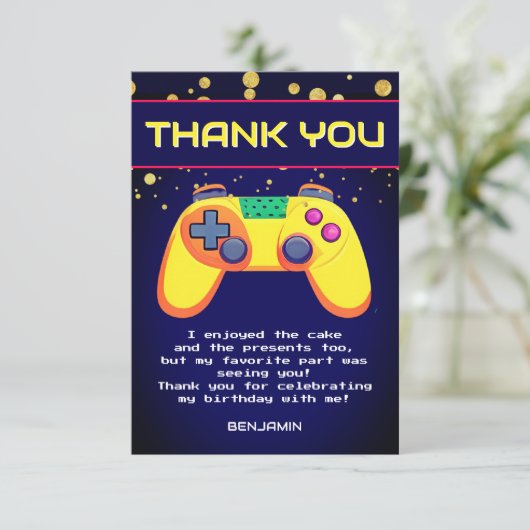 Retro Gamer Verjaardagsfeestje Flat Bedankt Card (Staand voorkant)