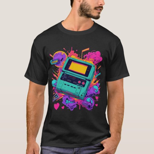 Retro Gamer Vibes – Neon Arcade T-shirt uit de jar (Voorkant)