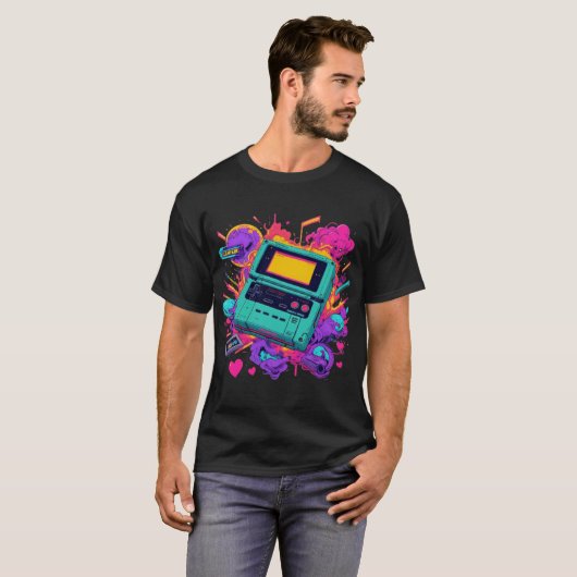Retro Gamer Vibes – Neon Arcade T-shirt uit de jar (Voorkant volledig)