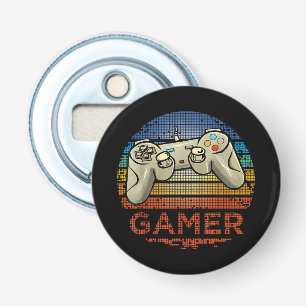 Retro Gamer Videospel Speler Jongens Meisjes Tiene Button Flesopener