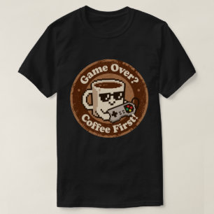 Retro Gamerhumor "Eerst koffie!" & "Game over?" T-shirt