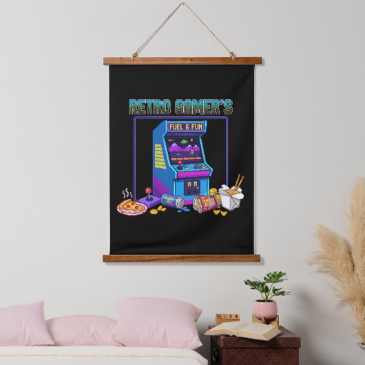 Retro Gamer's Fuel & Fun | 8-Bit Pixel Art Arcade Hangend Wandkleed (Slaapkamer)