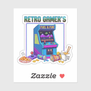 Retro Gamer's Fuel & Fun   8-Bit Pixel Art Arcade Sticker