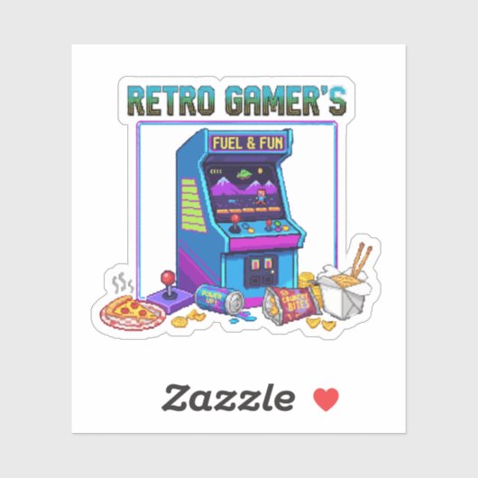  Retro Gamer's Fuel & Fun | 8-Bit Pixel Art Arcade Sticker (Vel)