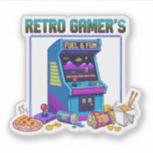  Retro Gamer's Fuel & Fun | 8-Bit Pixel Art Arcade Sticker (Voorkant)