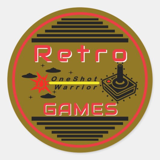 Retro Games Goud Ronde Sticker (Voorkant)