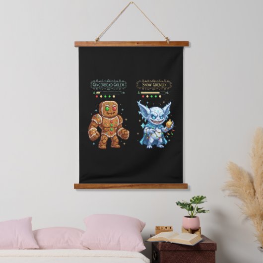 Retro Gaming Christmas | Pixel Art Gingerbread  Hangend Wandkleed (Slaapkamer)