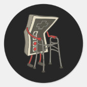 Retro Gaming Controller Old Gamer With Walker Funn Ronde Sticker (Voorkant)