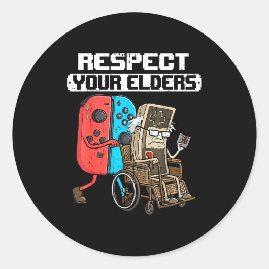 Retro Gaming Funny Gamer Controller 80s Respect Yo Ronde Sticker (Voorkant)