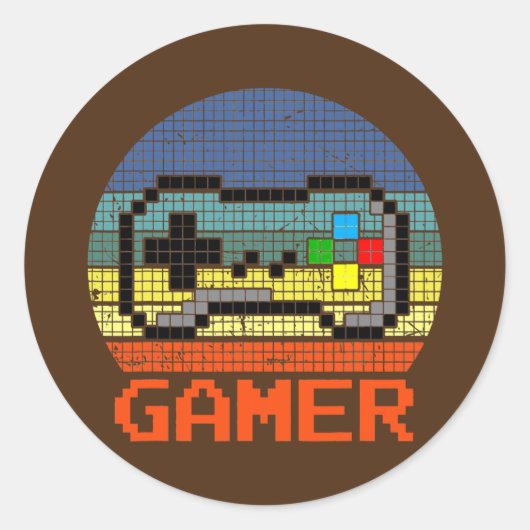 Retro Gaming  Gamer Gaming Studie 8 Bites Ronde Sticker (Voorkant)