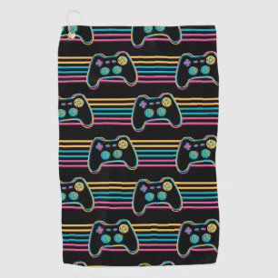 Retro Gaming Geek Gamer 80s neonkleuren Golfhanddoek