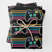 Retro Gaming Geek Gamer 80s neonkleuren Inpakpapier Vel (In situ)