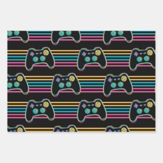 Retro Gaming Geek Gamer 80s neonkleuren Inpakpapier Vel