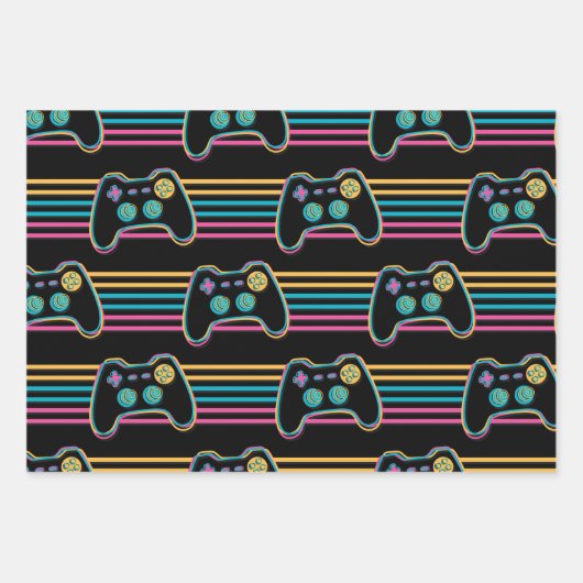 Retro Gaming Geek Gamer 80s neonkleuren Inpakpapier Vel (Voorkant)