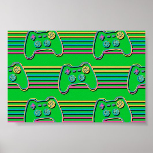 Retro Gaming Geek Gamer 80s neonkleuren Poster (Voorkant)