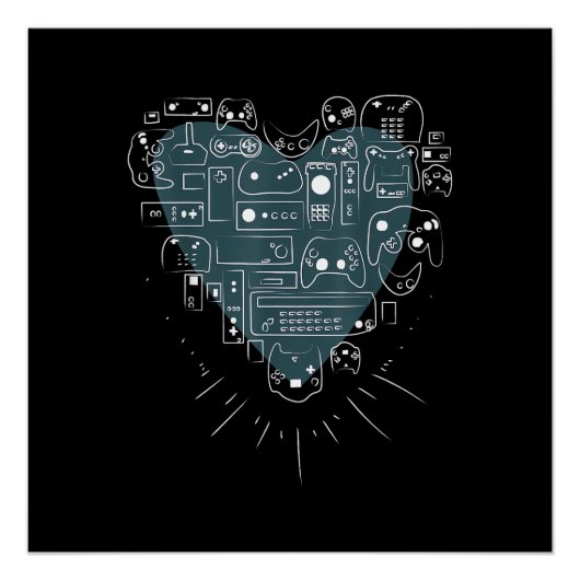Retro Gaming Hart Videospelcontrollers Gamer Perfect Poster (Voorkant)
