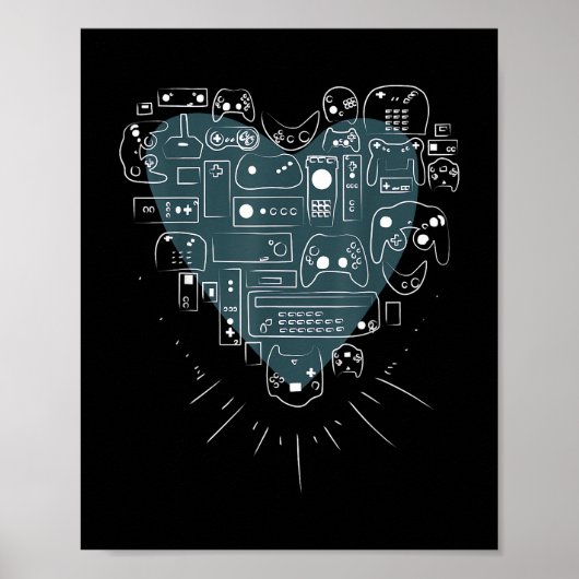 Retro Gaming Heart Video Game Controllers Gamer Poster (Voorkant)