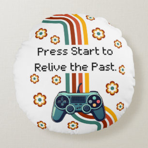 Retro Gaming Illustration - Teal Controller with F Rond Kussen