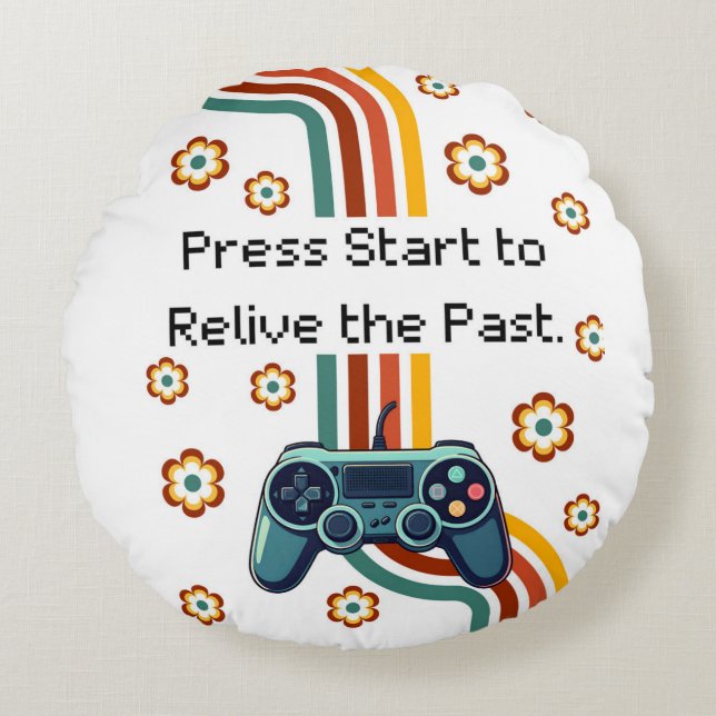 Retro Gaming Illustration - Teal Controller with F Rond Kussen (Voorkant)