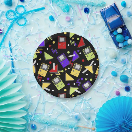 Retro gaming in het zwart papieren bordje (Feest)