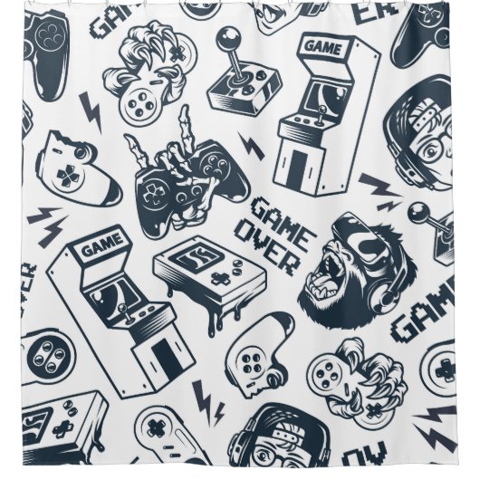 Retro gaming patroon. douchegordijn (Voorkant)