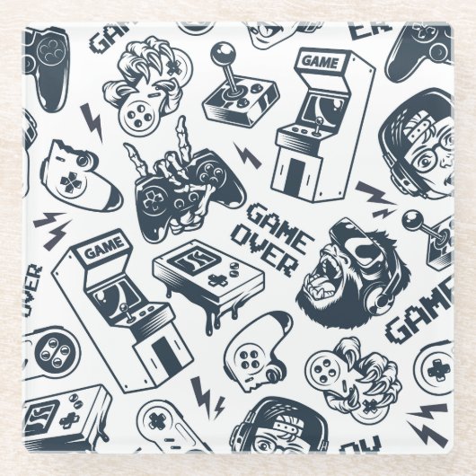 Retro gaming  patroon. glazen onderzetter (Voorkant)