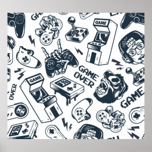 Retro gaming patroon. poster