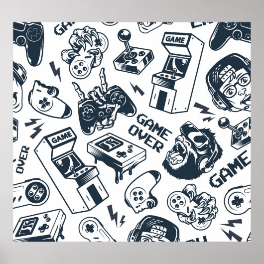 Retro gaming  patroon. poster (Voorkant)