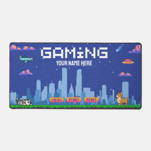 Retro Gaming Pixel Art Desk Mat – Gamer Setup (Voorkant)
