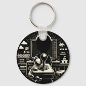 Retro Gaming Silhouette Joystick Kunst Sleutelhanger (Voorkant)