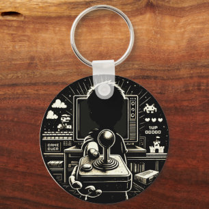 Retro Gaming Silhouette Joystick Kunst Sleutelhanger