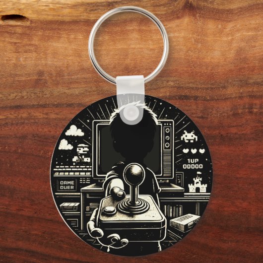 Retro Gaming Silhouette Joystick Kunst Sleutelhanger (Voorkant)