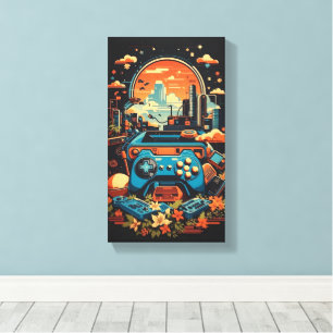 Retro Gaming Stad Canvas Afdruk
