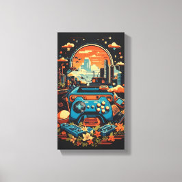 Retro Gaming Stad Canvas Afdruk