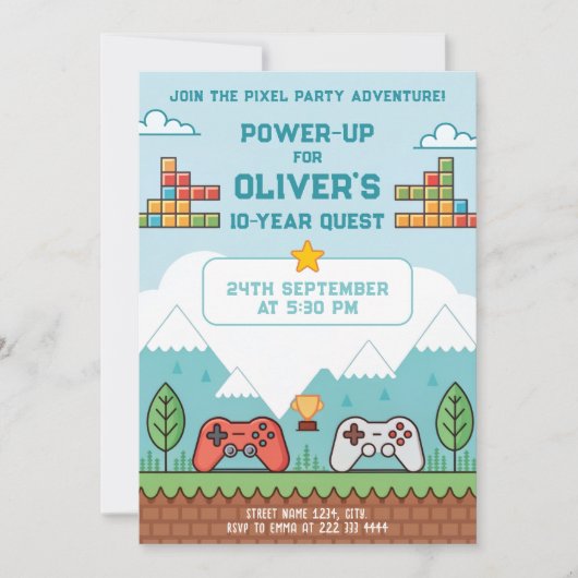 Retro Gaming Verjaardag Bash Kaart (Voorkant)