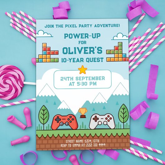 Retro Gaming Verjaardag Bash Kaart