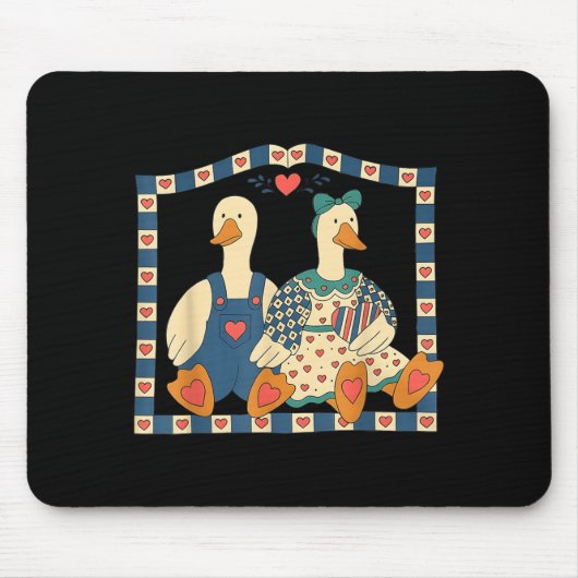 Retro Gans Koppel Valentijnsdag Grappige Cute Eend Muismat (Voorkant)