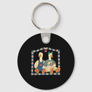 Retro Gans Koppel Valentijnsdag Grappige Cute Eend Sleutelhanger