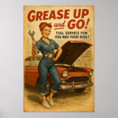 Retro Garage Pin Up Girl Graphic Poster (Voorkant)