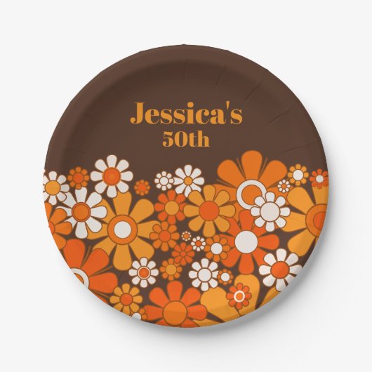 Retro Garden 70s Gepersonaliseerde Verjaardag Papieren Bordje (Voorkant)