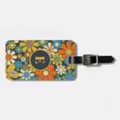 Retro Garden Cheerful Floral 60s 70s Persoonlijk Bagagelabel (Voorkant horizontaal)