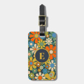 Retro Garden Cheerful Floral 60s 70s Persoonlijk Bagagelabel (Voorkant verticaal)