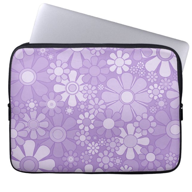 Retro Garden Cheerful Floral Pattern Lavender Laptop Sleeve (Voorkant)