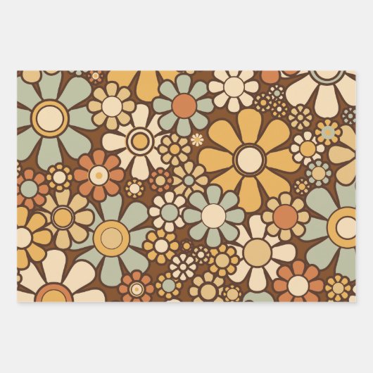 Retro Garden Chunky Flowers 60s 70s Floral Pattern Inpakpapier Vel (Voorkant)