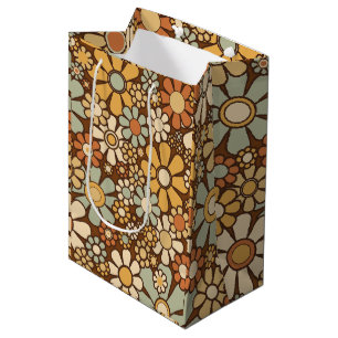 Retro Garden Chunky Flowers 60s 70s Floral Pattern Medium Cadeauzakje
